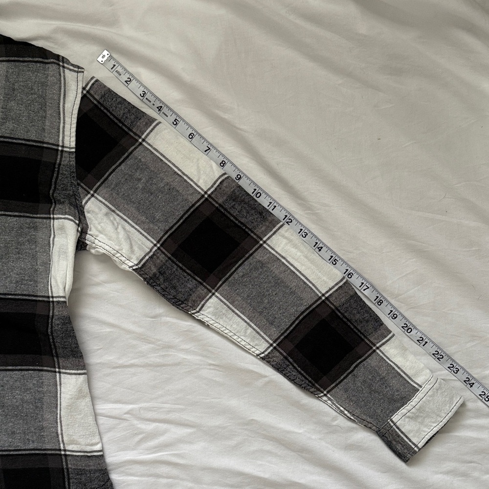 ADPT Women's Oversized, Buffalo Flannel Long Sleeve Button-Up Black White - XXS - Picture 4 of 9